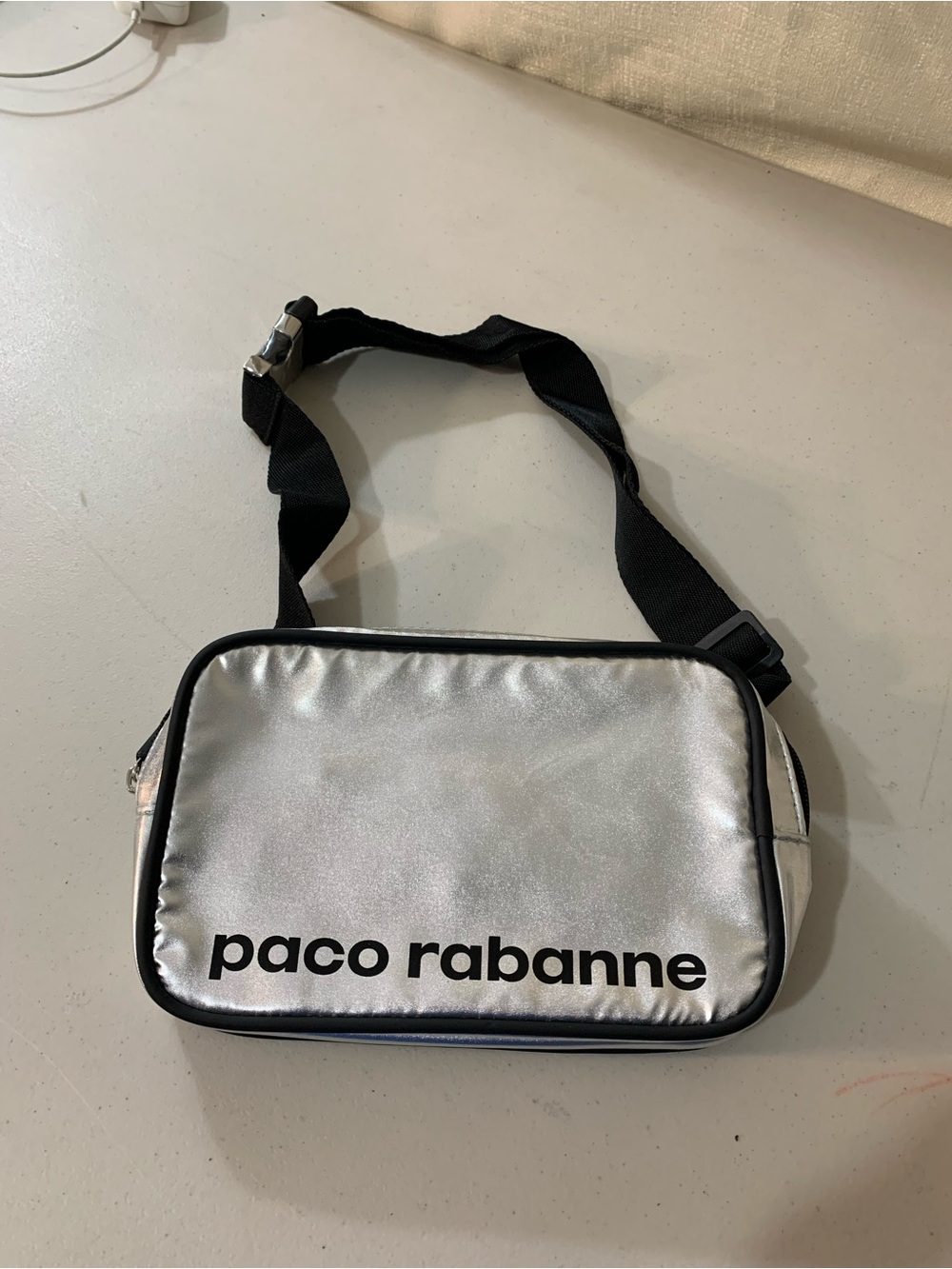 Paco Rabanne Silver and Black Belt Bag for Men b3/43